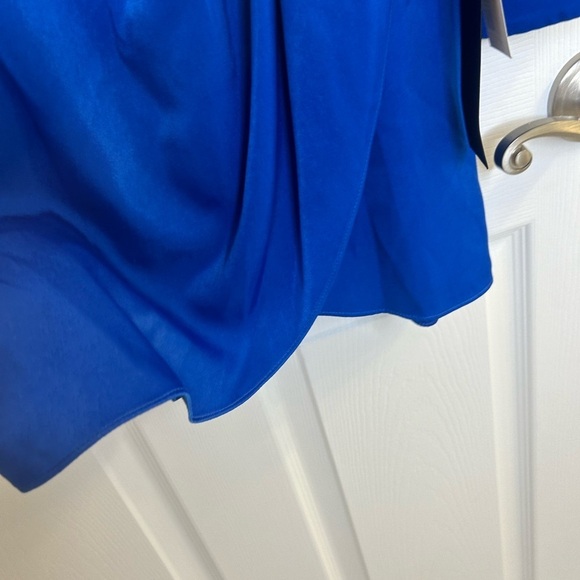 ADRIANNA PAPELL faux SATIN WRAP DRESS WITH LONG SLEEVES dark blue size 8 NWT - Picture 6 of 16